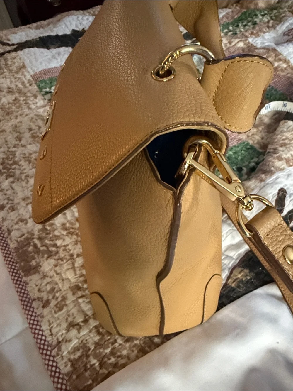Women’s MCM Milla  Leather Top-Handle Satchel - Tan color.